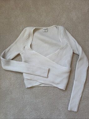 Abercrombie & Fitch Cream Ribbed Wrap V-Neck Sweater